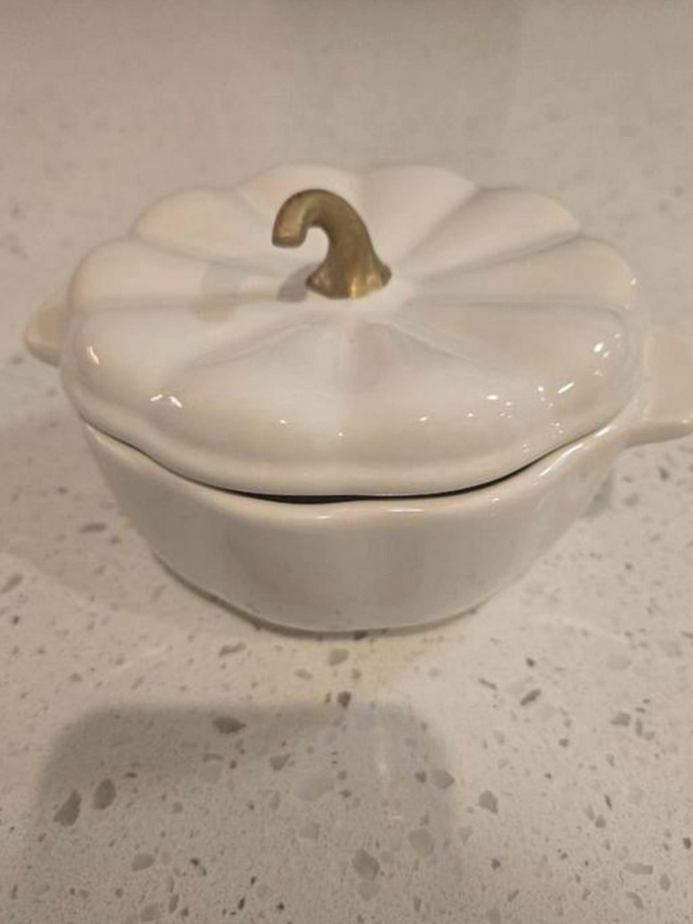 The Pioneer Woman White Pumpkin Ceramic Covered Dish with Gold Stem